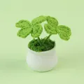 Plante en pot de trèfle à quatre feuilles crocheté à la main avec pot en céramique blanc - Double Branche Trèfle Vert Bourgeon