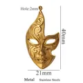 Golden stainless steel masquerade mask pendant for DIY jewelry making, size 40x21mm - Gold Style 2
