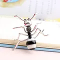 Exquisite creative ant-shaped brooch with black and white enamel stripes and crystals - White