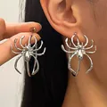 Gothic spider hoop earrings in silver-tone finish for a bold Halloween statement look. - Silver Spider Hoop Style / White K (White K H-226)