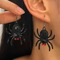 Vintage gothic spider dangle earrings with red rhinestone eyes for Halloween jewelry - Red-Eyed Spider Style / Bright Black (01 Bright Black 3256)