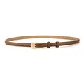 Elegant thin brown genuine leather belt for women with a polished gold buckle for dresses - Long Needle Buckle / 105cm / Caramel color