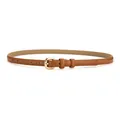 Elegant slim brown genuine leather belt for women featuring a polished gold buckle - Square Pin Buckle / 105cm / Camel