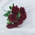Handcrafted 7-head dark red velvet artificial rose bouquet for elegant wedding and home decor - 7-Head Angular Rose - Wine Red