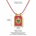 Fashionable tarot card heart pendant necklace with pink enamel and colorful braided cord - Pink Necklace (Without Beads)