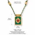 Vintage heart tarot card pendant necklace with green braided rope cord and gold finish - Green Necklace (With Beads)