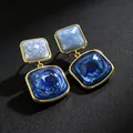 Vintage square color-blocking earrings with elegant blue marble texture - Gradient Starry Sky Blue Square Earrings (2608171) / Starry Blue