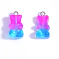 Translucent pink and blue gradient gummy bear resin charm with glitter for DIY jewelry making - 22*11mm / Sparkling Rose Red & Blue