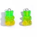 Transparent gradient green and yellow resin gummy bear charms with glitter for DIY jewelry - 22*11mm / Sparkling Green & Yellow