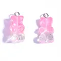 Pair of pink transparent resin bear charms with silver glitter for DIY jewelry making - 22*11mm / Sparkling Transparent Pink