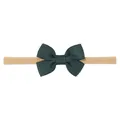 Dark green grosgrain bow on high-elastic tan nylon headband for babies and toddlers. - Dark Green (593)