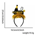 Black gold New Year party headband with Cheers slogan stars and tinsel decoration - New Year Headband / Champagne Cheers Style / Black & Gold
