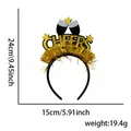 Festive black and gold glitter 'CHEERS' headband with stars and tinsel for New Year - Wine Glass Cheers Style / Black & Gold