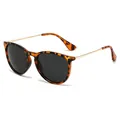 Retro polarized cat-eye sunglasses with tortoiseshell frame and gold metal temples - Bright Tortoise Gold Grey Polarized C14