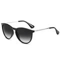 Retro polarized sunglasses with black frames, silver temples, and grey gradient lenses. - Bright Black Silver Leg Double Grey Polarized C15