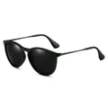 Classic retro black polarized sunglasses with stylish round frames for men and women - Matte Black Frame Black Leg Grey Polarized C16