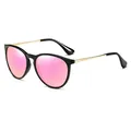 Stylish retro cat-eye polarized sunglasses featuring pink mirrored lenses and black frame - Bright Black Gold Leg Purple Pink Mirrored Polarized C17