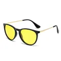 Retro polarized sunglasses featuring vibrant yellow lenses and sleek gold metal temples - Bright Black Gold Leg Ocean Yellow Polarized C21