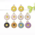 Colorful daisy sunflower charms for DIY jewelry making in various drip oil colors - 7 Styles Mixed Daisy (SN1828) / 10 Pieces Pack / Multicolor