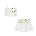 White two-piece cami set with gold metallic mirror embellishments and pleated hem - S / White