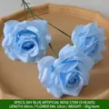 Elegante stelo di rosa artificiale blu cielo a 3 teste per decorazioni nuziali, 66cm - Rosa Diamante a 3 teste Celeste