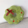 Green Christmas wreath plush pillow with red bow and snowflake embroidery - Christmas Wreath (Bow Tie Style) / 40CM / Green