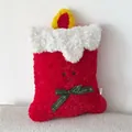 Festive Christmas candle shaped plush pillow with soft red fur and green bow tie detail - Christmas Candle Style (6127221448986) / 40CM / Red