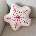 Soft white star-shaped plush pillow featuring vibrant red snowflake embroidery for Christmas decor. - Star Shape with Red Snowflake Embroidery (6127221448988) / 40CM / White