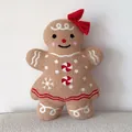 Christmas gingerbread man plush pillow with red bow and snowflake details - Gingerbread Man - Female Style (6127221448991) / 45cm / Brown