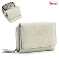 Compact beige pebbled leather mini trifold RFID wallet with zipper coin pouch for her - Milk White