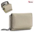 Compact tri-fold RFID blocking leather wallet for women in beige with coin purse - Elephant Gray