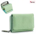 Mint green genuine leather RFID blocking three-fold wallet for women with coin pouch - Light Green