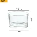 Clear glass candle jar variant showing 7.5cm diameter and 5cm height dimensions for decor - Transparent Flat Cylinder (7550) / 140ml