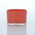 Minimalist frosted coral red glass candle jar holder with a thick transparent base - Frosted Coral Orange / 140ml