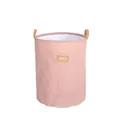 Pink polka dot cotton linen laundry basket featuring durable brown leather carry handles - 35*45cm / Pink Polka Dot (PU Handle)