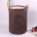 Brown polka dot foldable cotton linen laundry basket with handles and drawstring top - 35*45cm / Leopard Print