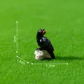 Halloween miniature black crow figurine perched on skull for DIY micro landscapes - Crow with Eyeball / 3x1.7x1.3cm