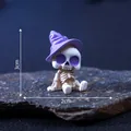 Cute miniature Halloween skull figurine wearing a purple witch hat for decoration - Witch Skeleton (C2923/C2300)