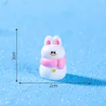 Mini white rabbit snowman figurine with pink scarf for Christmas DIY micro landscape decor - 3x2cm