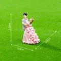 Miniature wedding couple figurine with pink ruffles dress for DIY fairy garden decor - Couple Figurines / Gray & Pink Couple