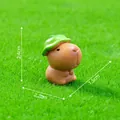 Miniature brown Capybara figurine wearing a green lotus leaf hat for DIY garden decor - 5# Lotus Leaf Hat Capybara