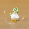 Miniature cute white duck figurine wearing a watermelon hat for desk decoration - Relaxing Duck / Watermelon Duck