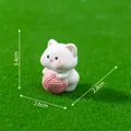 Linda figura de gato blanco de resina con ovillo de lana rosa decoración miniatura - Estilo 3 Bola de Lana / Estilo Bola de Lana