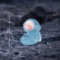 Miniature semi-transparent light blue astronaut figurine on lunar rock, size 3x2.7cm - 7# Luminous Propping Chin