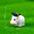 Cute mini white cow figurine wearing a graduation hat for micro landscape DIY decor - 3# Little Cow / 1.9x2.1cm