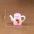 Miniature retro floral ceramic teapot for dollhouse DIY decoration, size 3.2cm x 2.6cm - 2# Pink Body Kettle