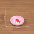 Miniature 2.1cm ceramic dollhouse plate with pink rim and floral print - 5# Double Happiness Red Round Plate