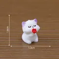 Cute miniature white cat figurine holding a red flower for dollhouse DIY decoration - Purple Ear Holding Flower / Pose 1 Head Down