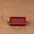 Miniature retro red ceramic dollhouse tray accessory with gold handles, 5cm width - 13# Red Wood Pattern Tray