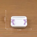 Miniature white ceramic dollhouse accessory tray with purple bow details, 3.3cm width - 17# Bowknot Square Tray